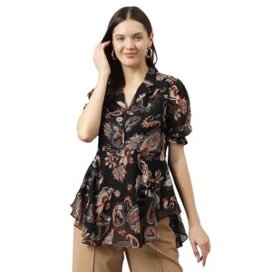 KERI PERRY Women's Georgette Floral Flared Western Top | Winter Top | Western Top | Top for Women | Latest Women Top | Trendy Women Top | New Launched