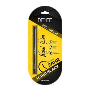 RENEE Hard Black Kajal Pen | 24 Hrs Stay Long Lasting Super Black Kajal Pencil 0.35gm, Matte Finish, Rich Color Payoff, Smudge & Water Proof with One Swipe Application Formula