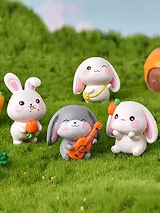 SATYAM KRAFT 1 Set Rabbits Miniature Showpiece Set for Home Decor, car Dashboard,Christmas,Valentine,Living Room,Gifts Figurines,Cake Decoration Items